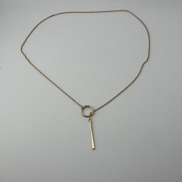 Gold Toned Hoop and Stick Pendant Necklace - Picture 2 of 5